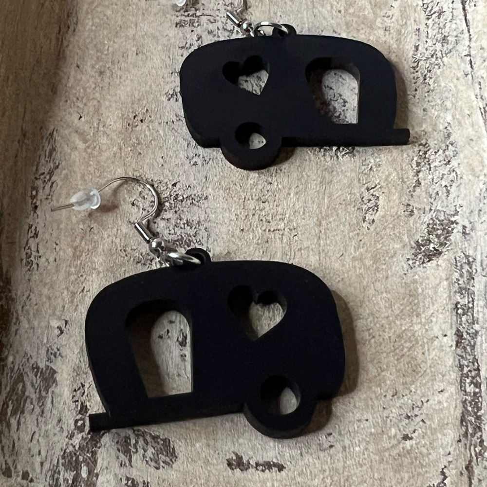 Handmade Black Camper Earrings | Lightweight Dangles | Travel Gift‎